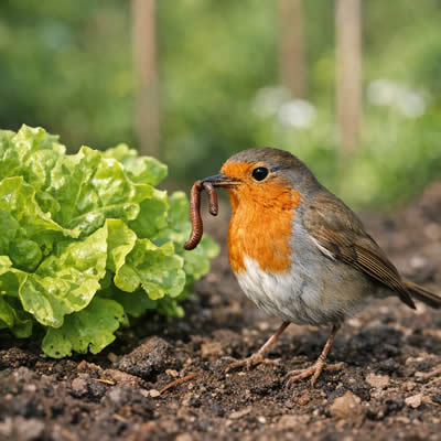 Comment nourrir les oiseaux avec des vers de terre ? Un rouge-gorge chasse le ver de terre